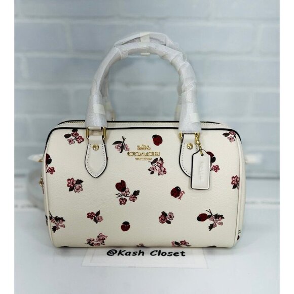 Coach Rowan Satchel With Ladybug Floral Print Chalk Multi - Picture 1 of 8